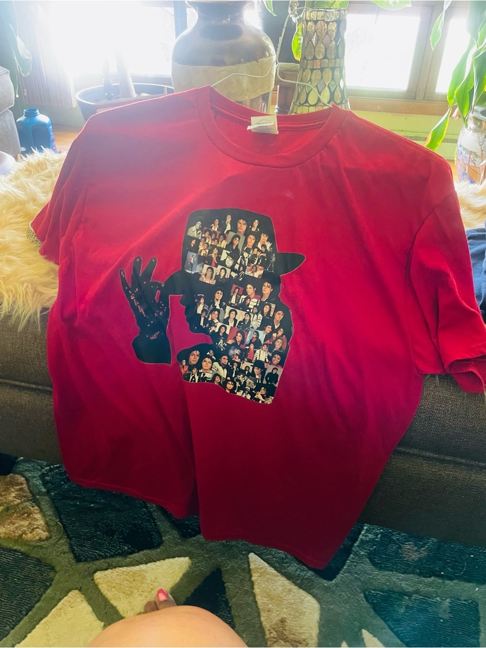 Source Unknown Red Short Sleeve Tee with Black Graphic Collage